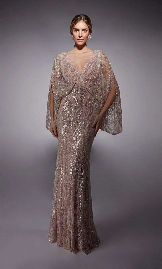 Alyce Paris 27756 Geometric Sequins Deep V-Neck Sheath Gown