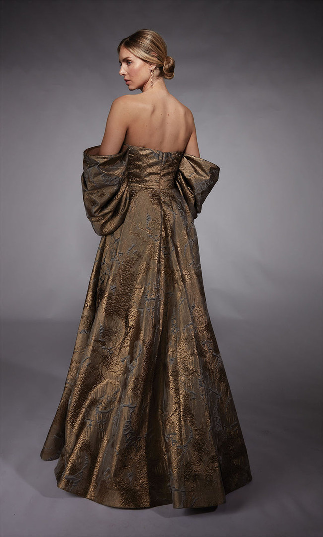 Alyce Paris 27760 Metallic Jacquard Pocket Off Shoulder Gown