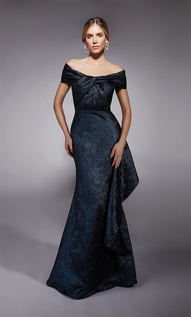 Alyce Paris 27774 Jacquard Off Shoulder Cap Sleeves Gown