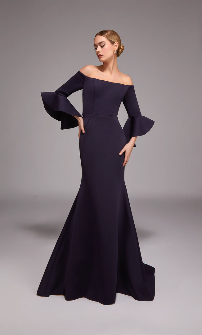 Alyce Paris 27777 Scuba Off-Shoulder Flounce Sleeves Gown