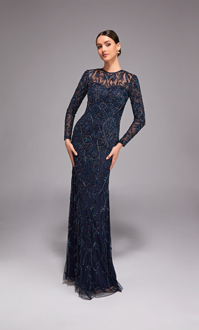 Alyce Paris 27778 Hand Beaded Long Sheer Sleeves Long Gown