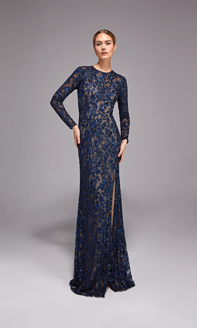 Alyce Paris 27788 Hand Beaded Long Illusion Sleeve Gown