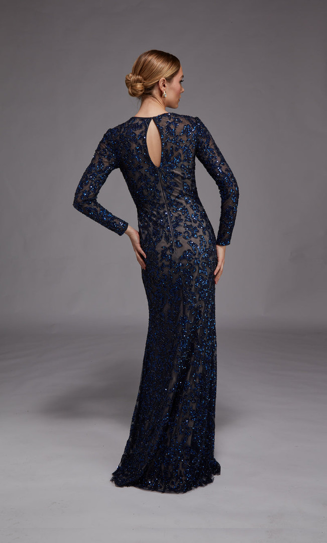 Alyce Paris 27788 Hand Beaded Long Illusion Sleeve Gown