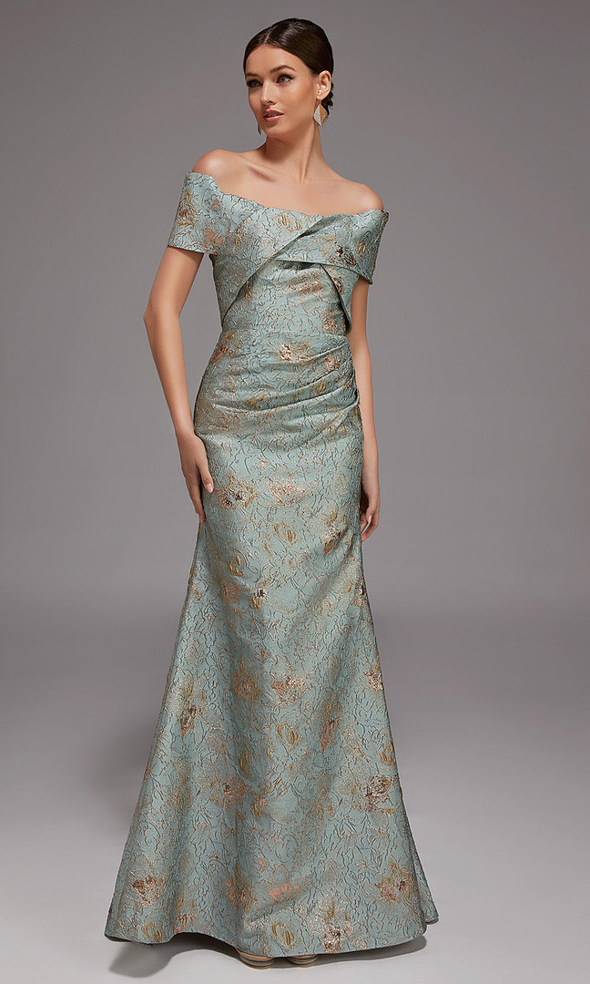 Alyce Paris 27802 Jacquard Off Shoulder Short Sleeves Gown