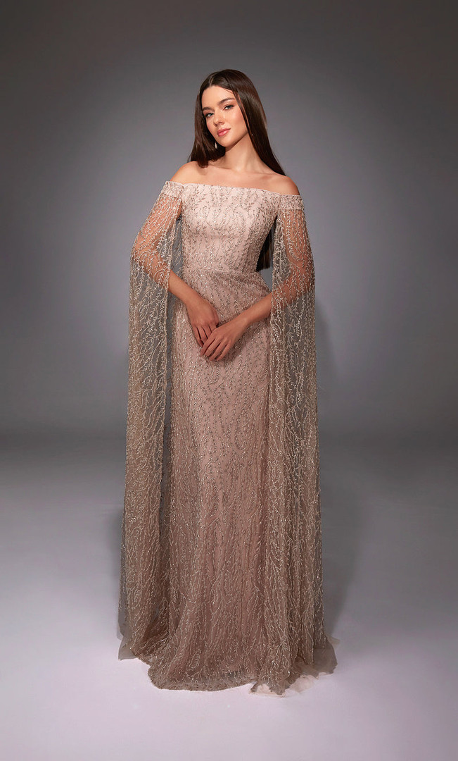 Alyce Paris 27821 Sequins Off Shoulder Beaded Cape Gown