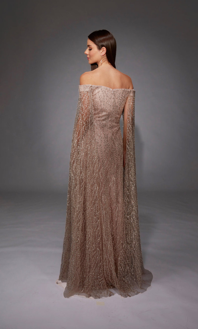 Alyce Paris 27821 Sequins Off Shoulder Beaded Cape Gown