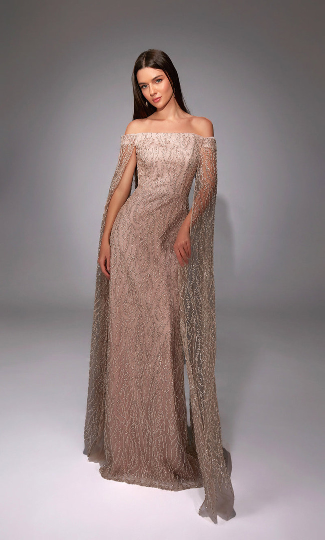 Alyce Paris 27821 Sequins Off Shoulder Beaded Cape Gown