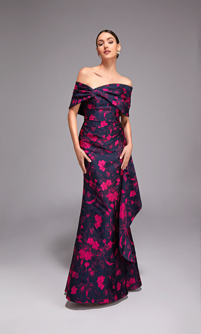 Alyce Paris 27832 Jacquard Floral Off Shoulder Long Gown