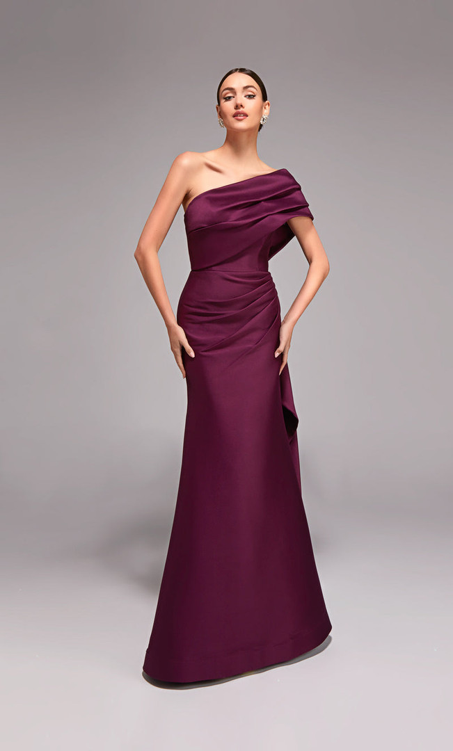 Alyce Paris 27838 Stretch Mikado One Shoulder Pleated Gown