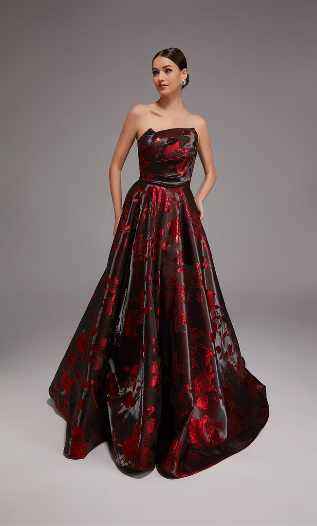 Alyce Paris 27862 Jacquard Floral Pattern Strapless Gown