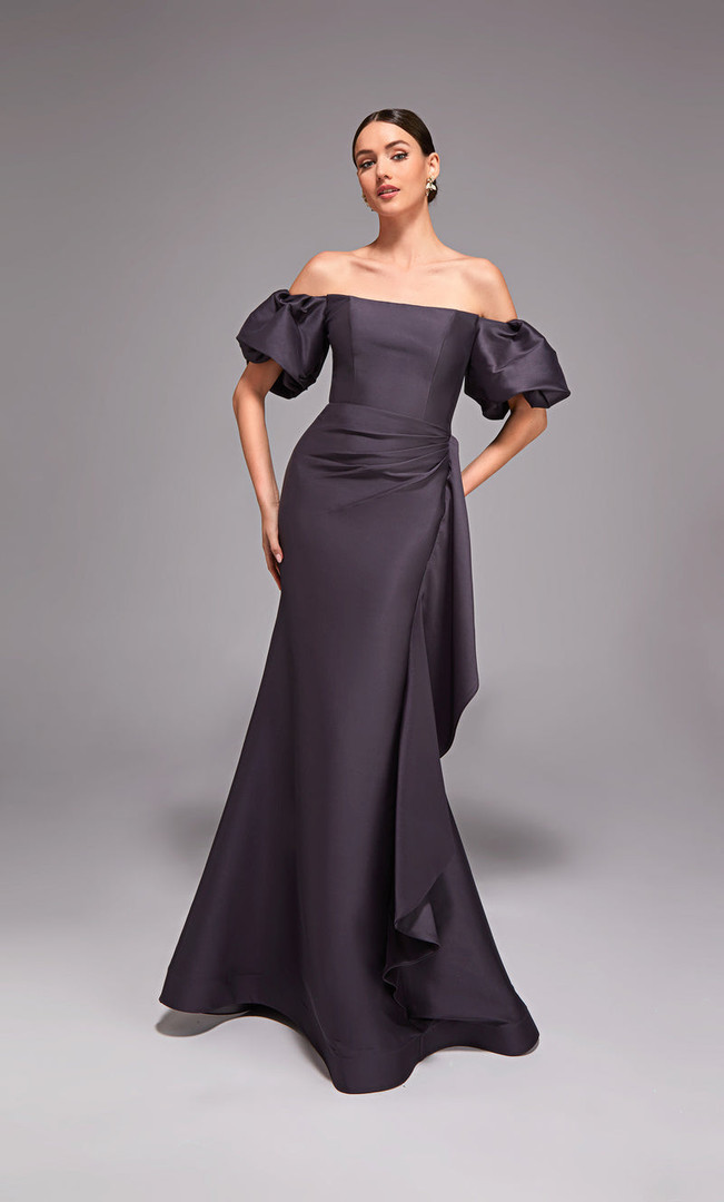 Alyce Paris 27863 Stretch Mikado Short Puff Sleeve Gown
