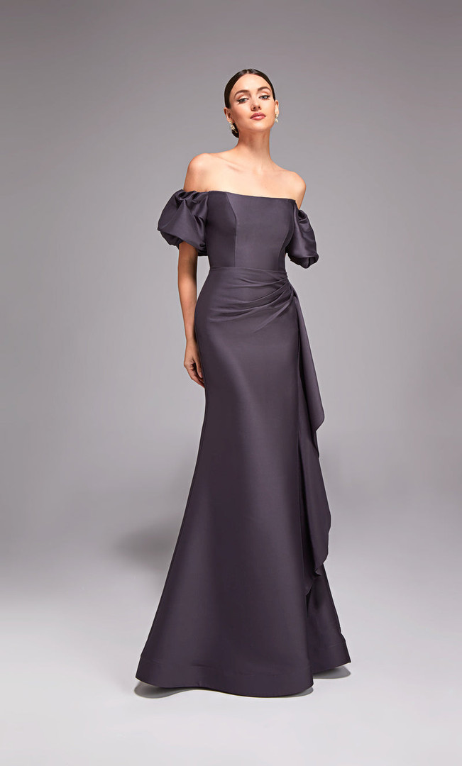 Alyce Paris 27863 Stretch Mikado Short Puff Sleeve Gown