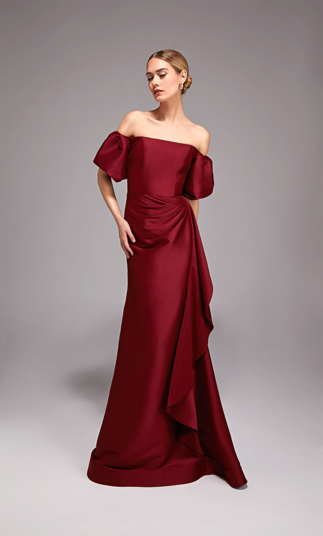 Alyce Paris 27863 Stretch Mikado Short Puff Sleeve Gown