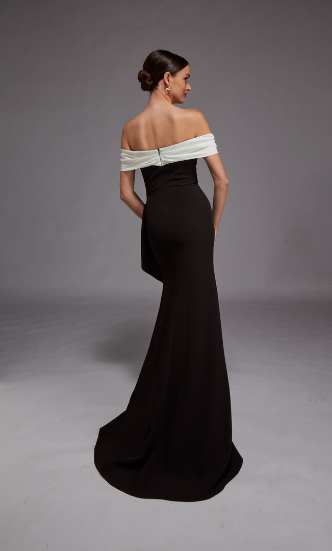 Alyce Paris 27877 Italian Knit Satin Off Shoulder Long Gown