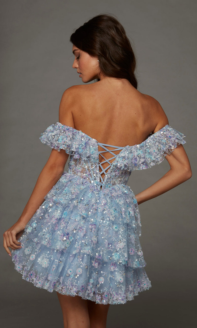 Alyce Paris 30115 3D Flower Ruffles Off Shoulder Short Dress
