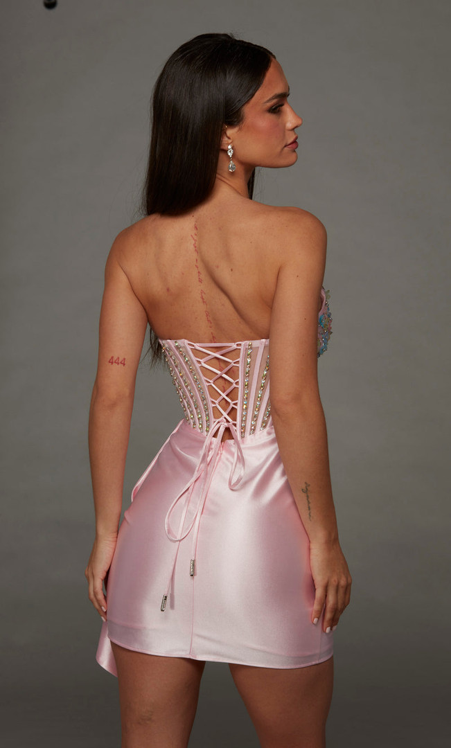 Alyce Paris 40147 Stretch Satin V-neck Strapless Short Dress