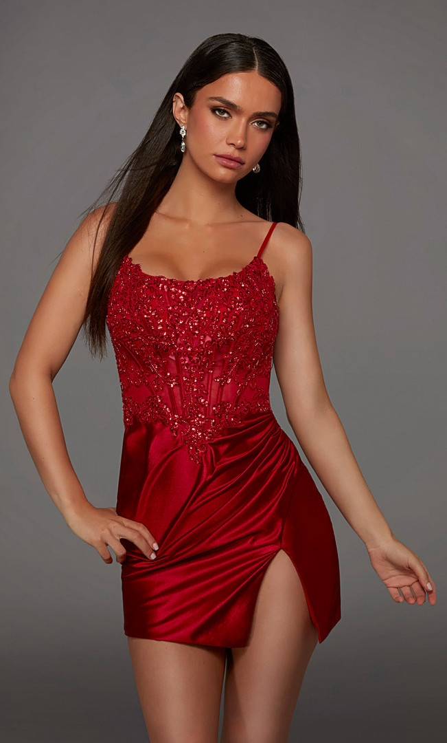 Alyce Paris 40162 Stretch Satin Scooped Neckline Short Dress