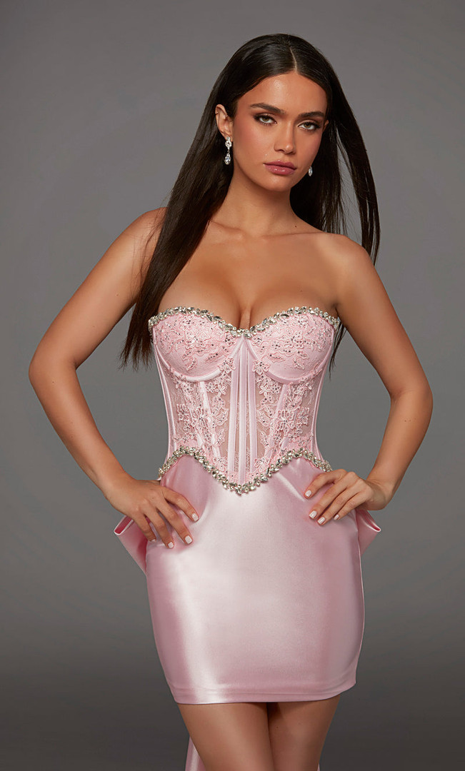 Alyce Paris 40177 Stretch Satin Lace Strapless Short Dress