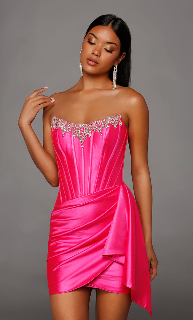 Alyce Paris 40207 Stretch Satin Scoop Neckline Short Dress
