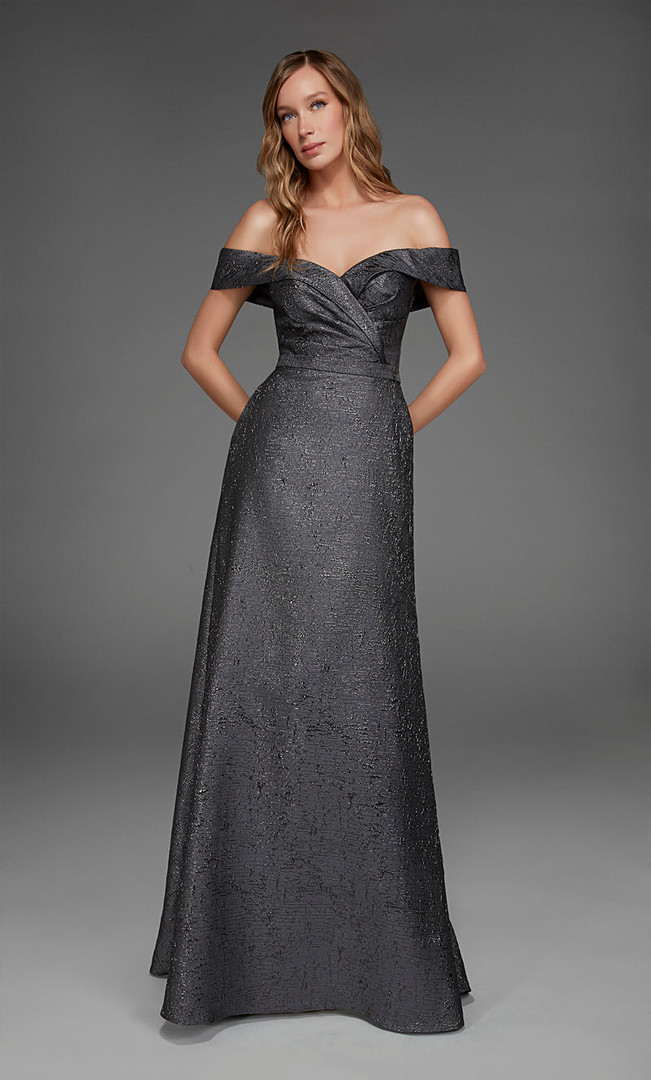 Alyce Paris 27882 Jacquard Off The Shoulder Ruched Dress