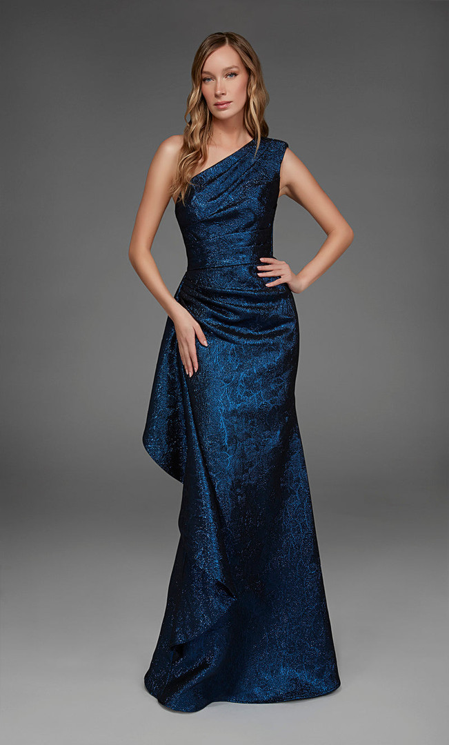 Alyce Paris 27885 Jacquard One-Shoulder Neck A-Line Dress