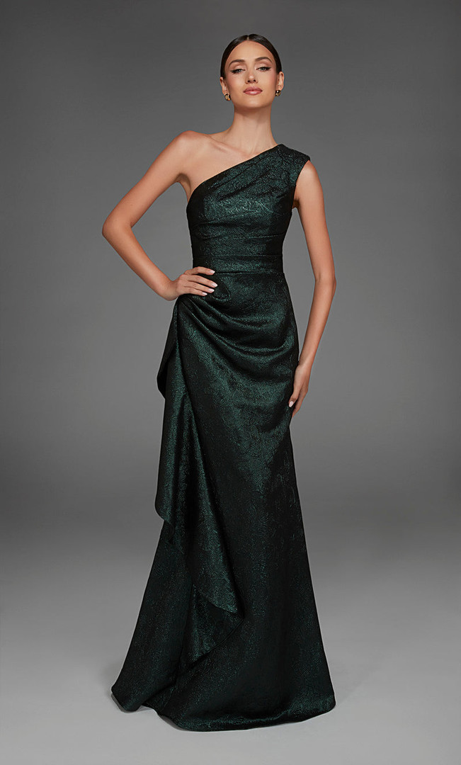 Alyce Paris 27885 Jacquard One-Shoulder Neck A-Line Dress