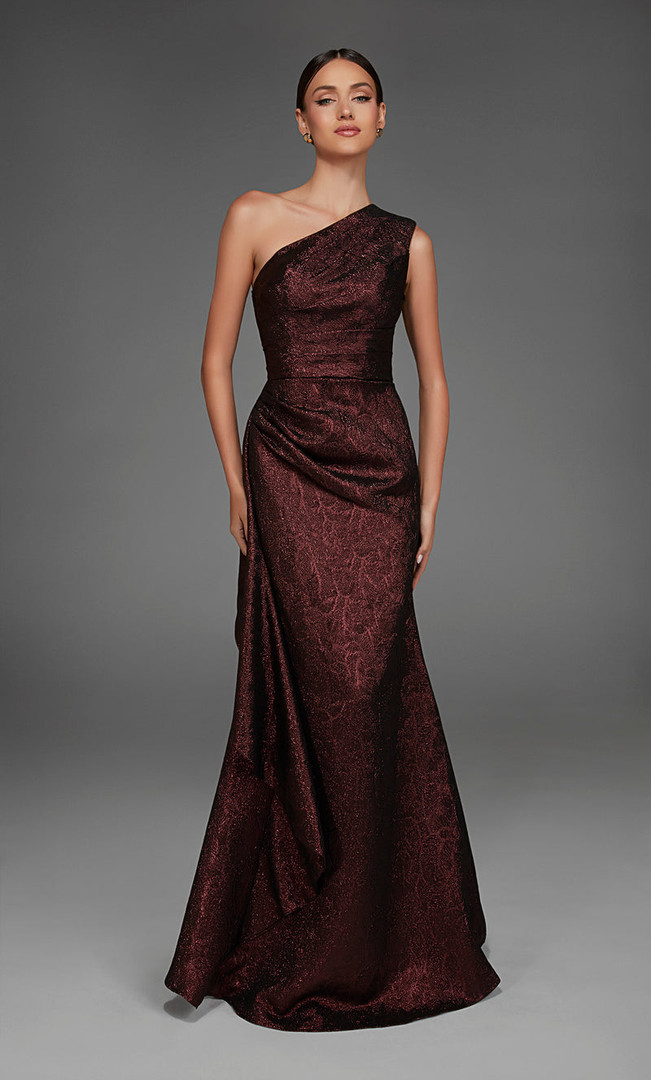 Alyce Paris 27885 Jacquard One-Shoulder Neck A-Line Dress