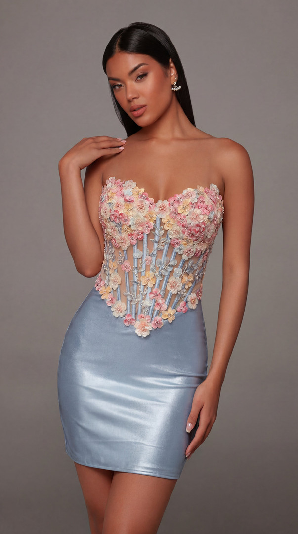 Alyce Paris 40145 Satin 3D Flower Strapless Short Dress