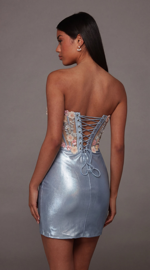 Alyce Paris 40145 Satin 3D Flower Strapless Short Dress
