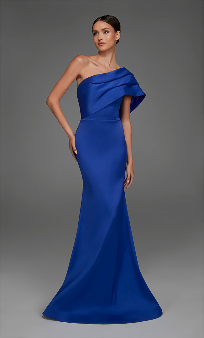 Alyce Paris 27907 Stretch Mikado Asymmetric Neck Long Dress