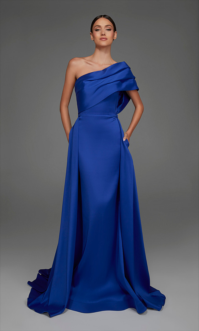Alyce Paris 27907 Stretch Mikado Asymmetric Neck Long Dress