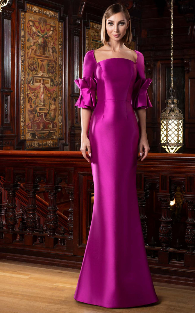 Alexander by Daymor 1584 Luxurious Satin Cuffed Sleeve Gown