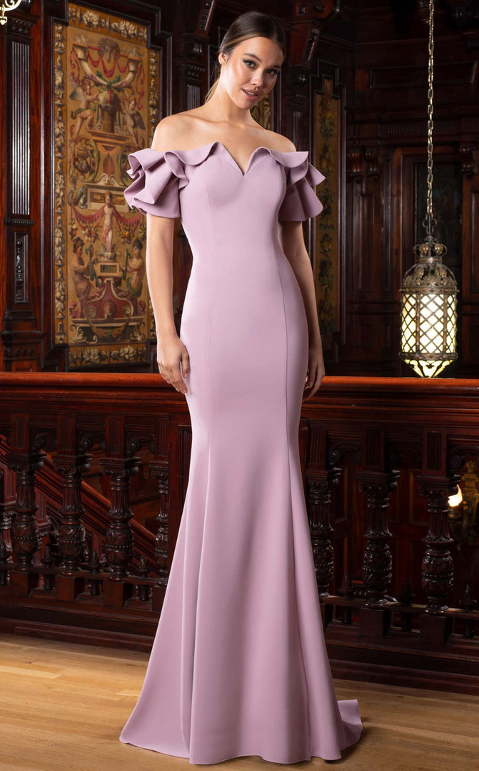 Alexander by Daymor 1588 Ruffle Sleeve Off-shoulder Gown
