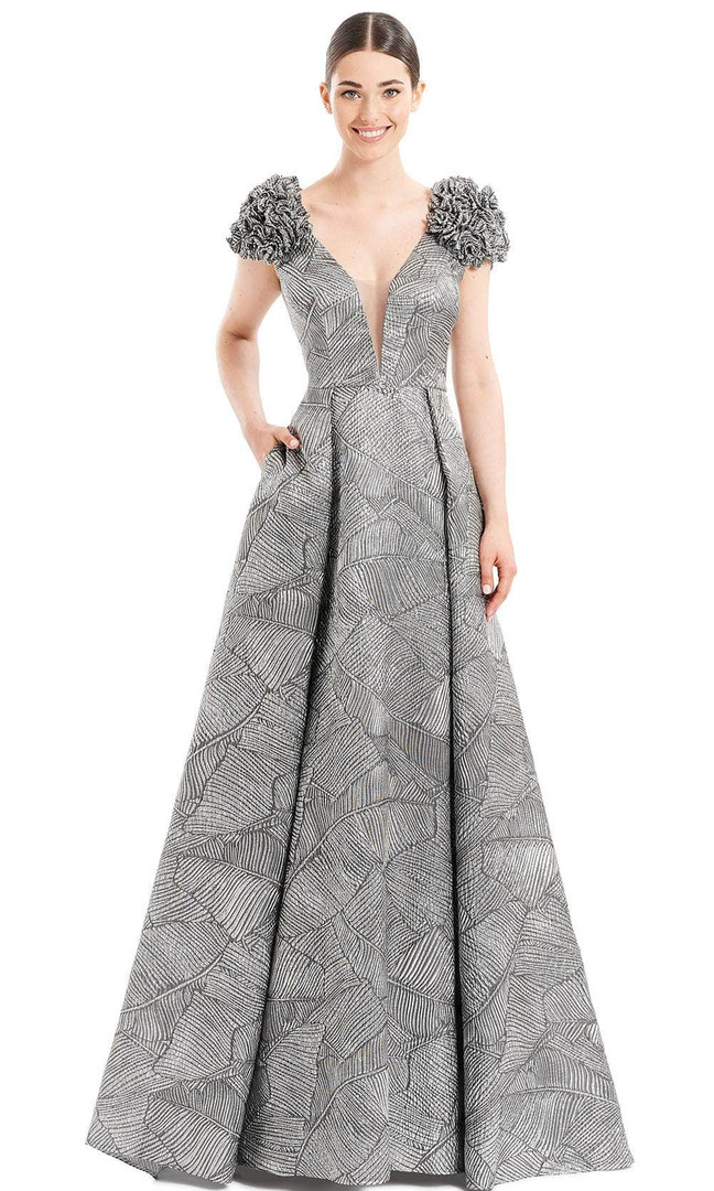Alexander by Daymor 1651F22 Metallic Ruffled Cap Sleeve Gown