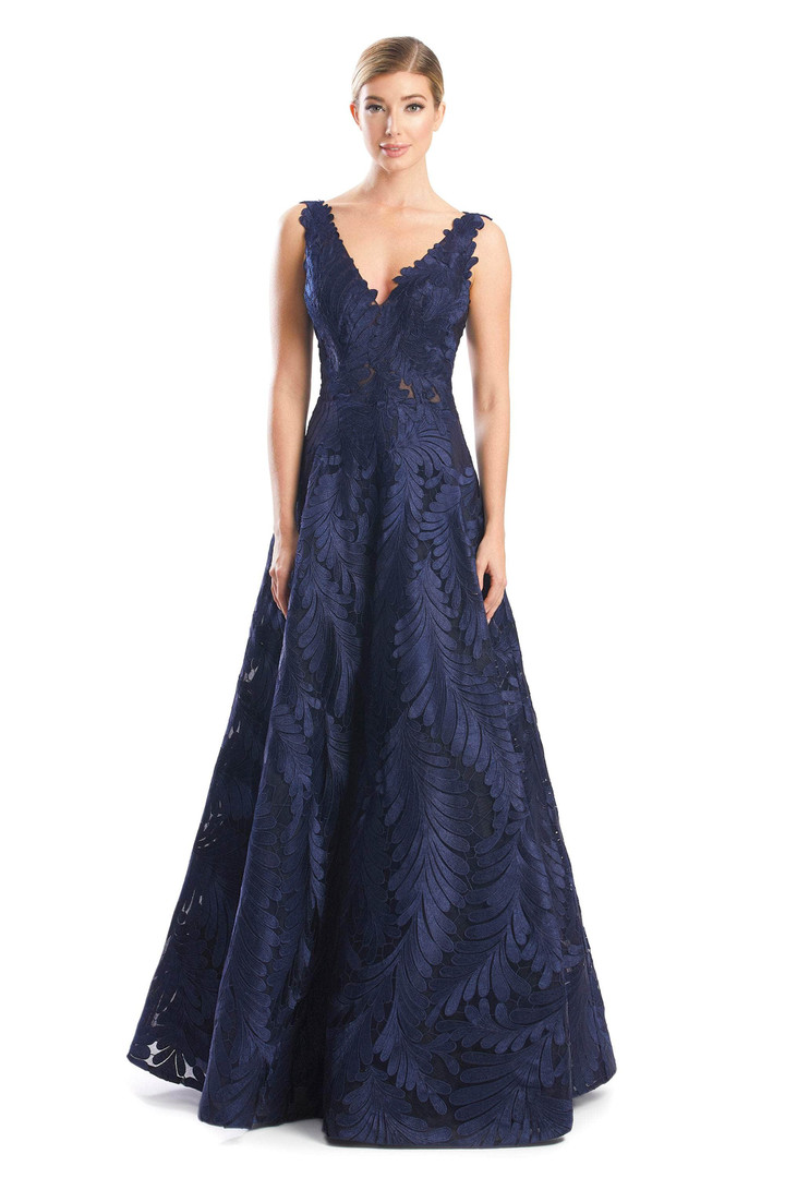 Alexander by Daymor 1750S23 Lace Leaf Motif Embroidered Gown