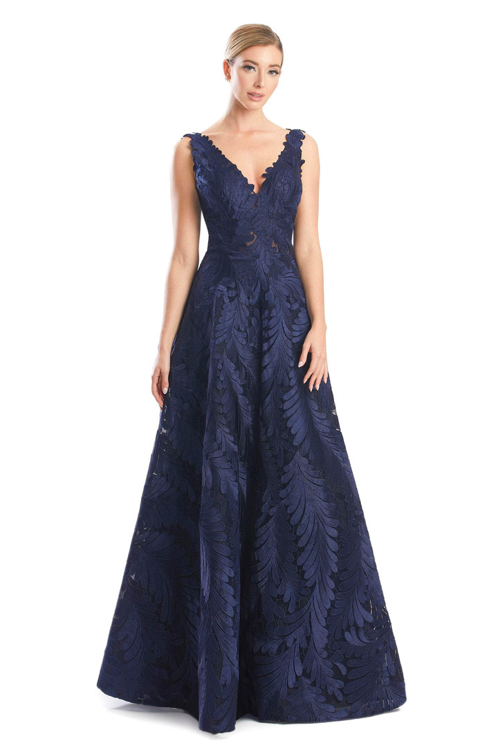Alexander by Daymor 1750S23 Lace Leaf Motif Embroidered Gown