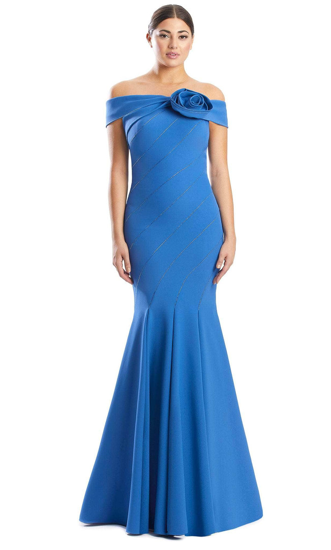 Alexander by Daymor 1761S23 Rosette Off Shoulder Pleats Gown