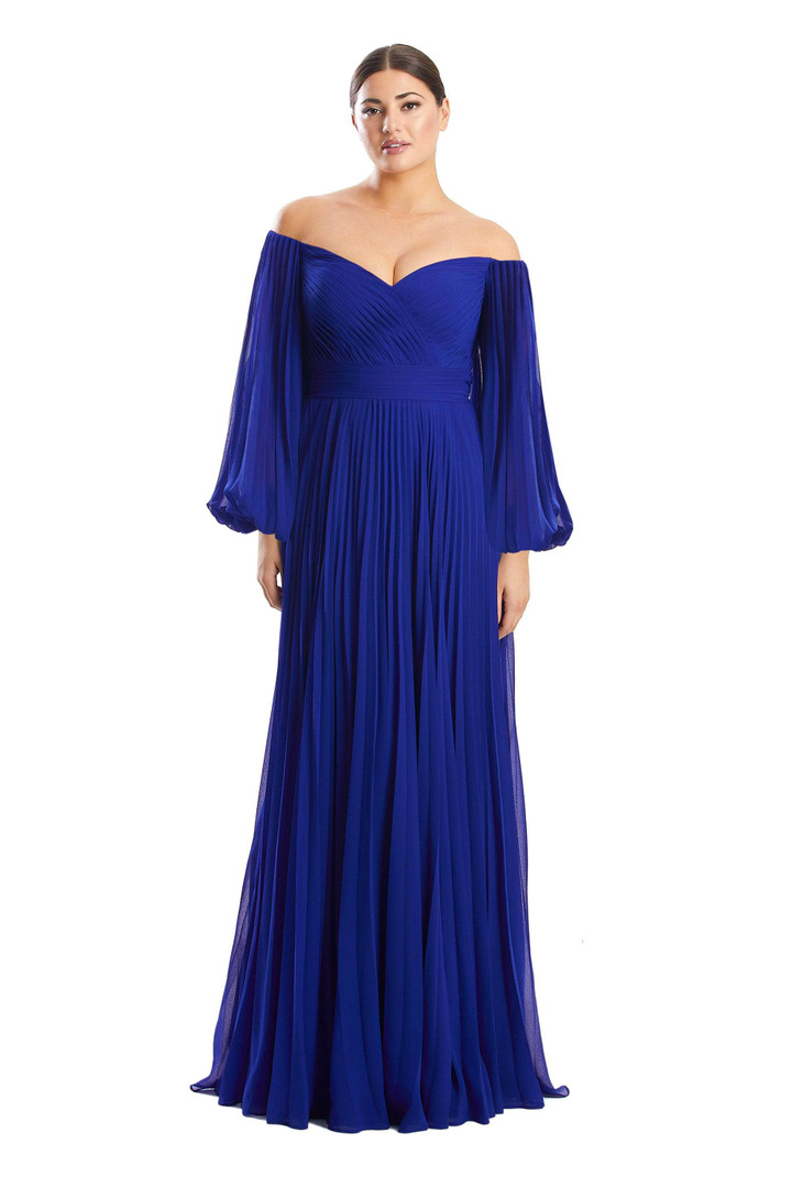 Alexander by Daymor 1792S23 Chiffon Bishop Sleeve Long Gown