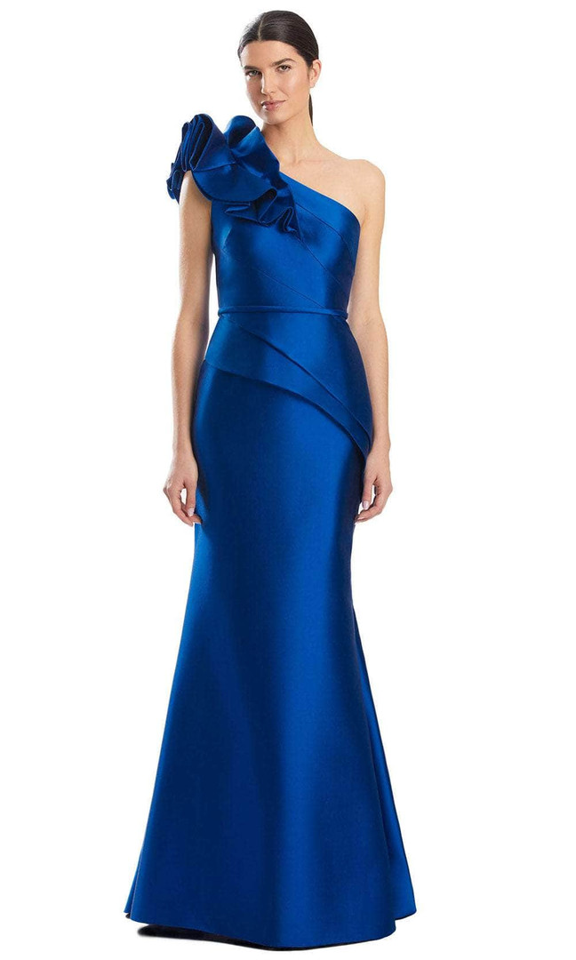 Alexander by Daymor 1951S24 Ruffle One Shoulder Pleated Gown