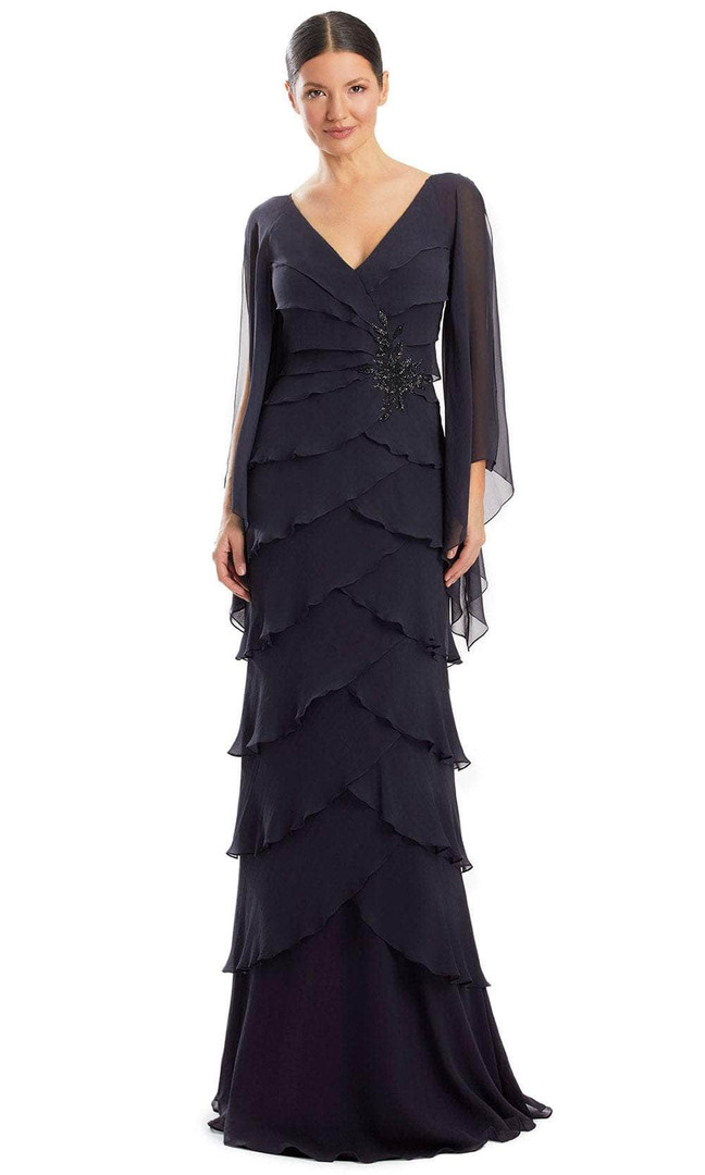 Alexander by Daymor 1957S24 Tiered V-Neck Sheer Sleeve Dress