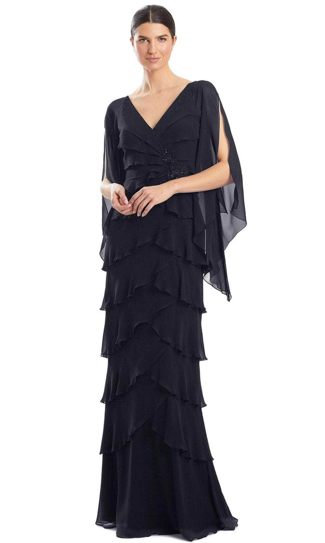 Alexander by Daymor 1957S24 Tiered V-Neck Sheer Sleeve Dress