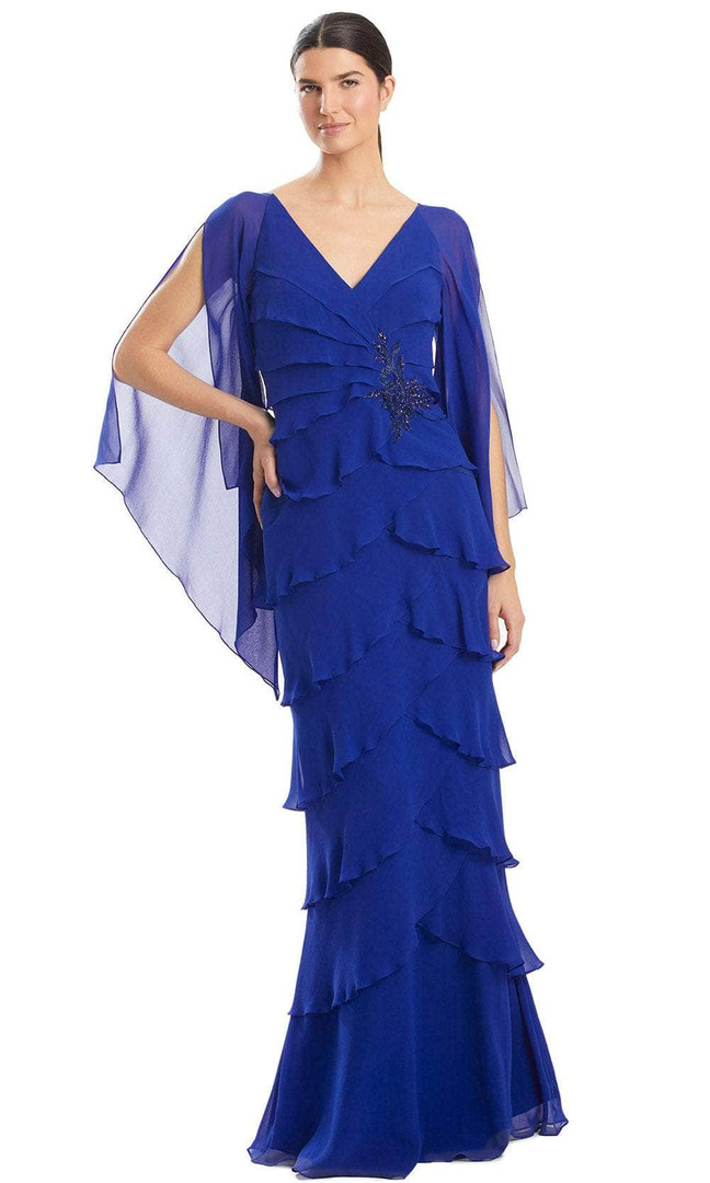Alexander by Daymor 1957S24 Tiered V-Neck Sheer Sleeve Dress