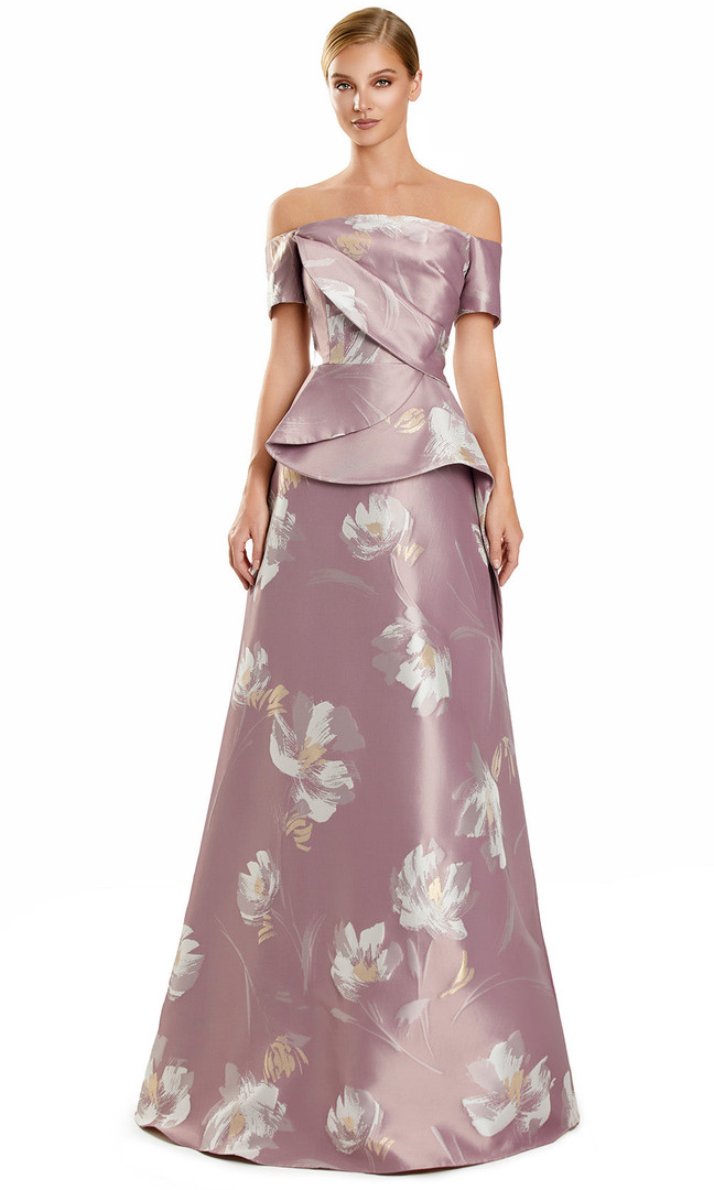 Alexander by Daymor 3109F25 Floral Print Off Shoulder Gown