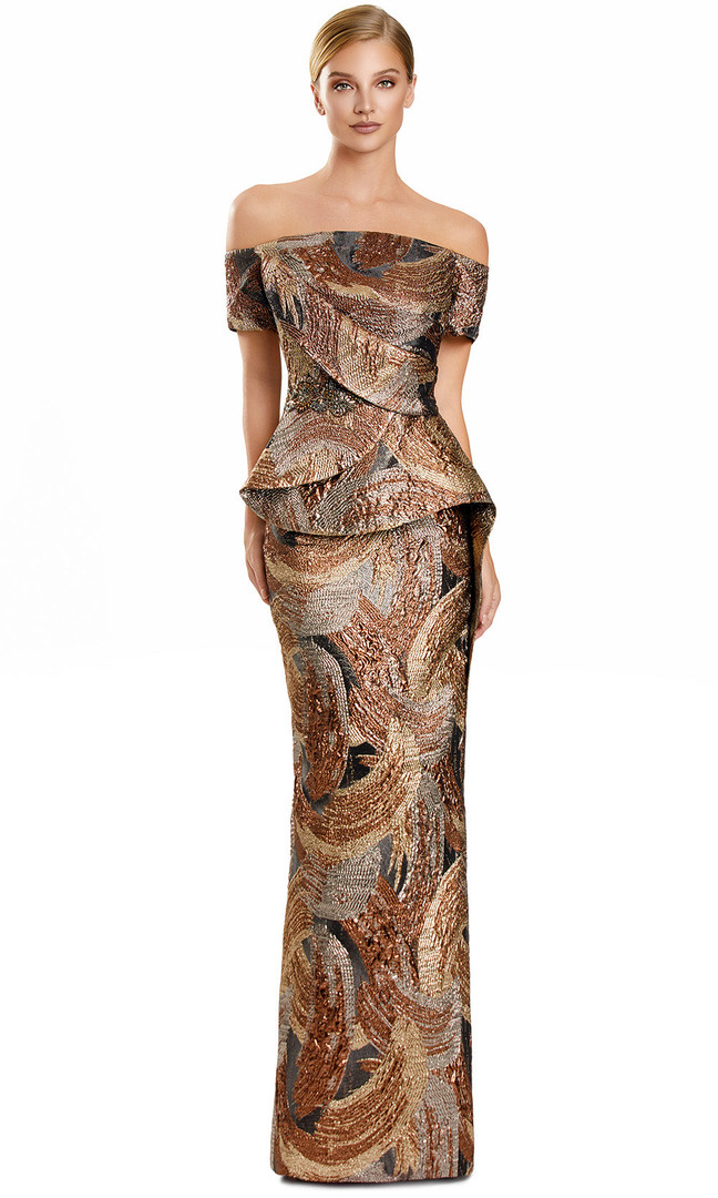 Alexander by Daymor 3110F25 Layered Peplum Off Shoulder Gown