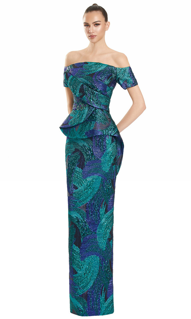 Alexander by Daymor 3110F25 Layered Peplum Off Shoulder Gown