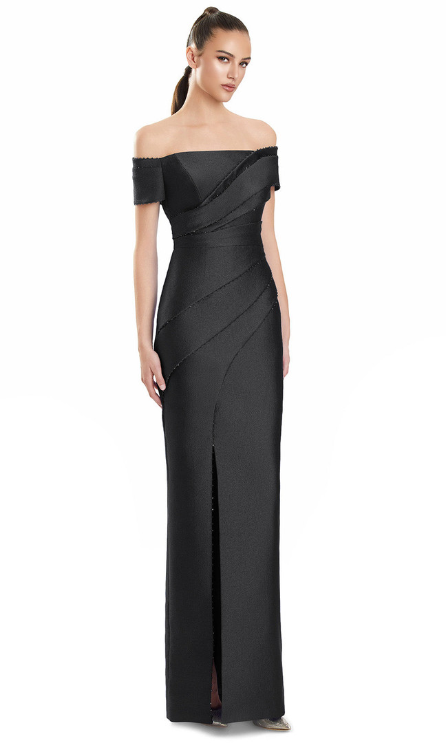 Alexander by Daymor 3116F25 Pleated Off Shoulder Sleeve Gown