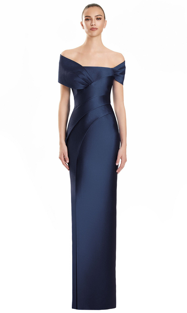 Alexander by Daymor 3127F25 Pleated Off Shoulder Sleeve Gown