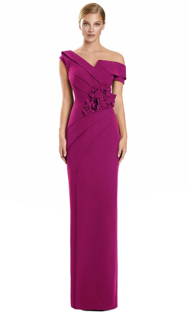 Alexander by Daymor 3145F25 3D Floral Asymmetrical Neck Gown