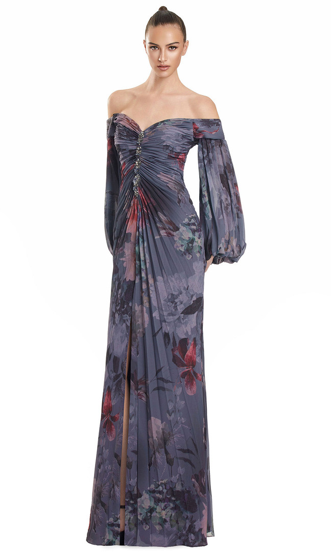 Alexander by Daymor 3146F25 Floral Print Off Shoulder Gown
