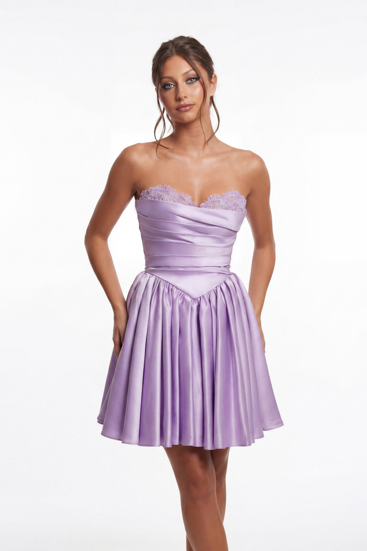 Portia and Scarlett XO215 Lace Satin Strapless Mini Dress